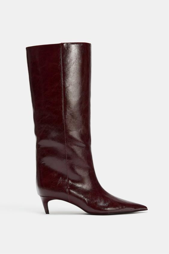 Женские ботинки Zara Kitten Heel, цвет: Бордовый красный