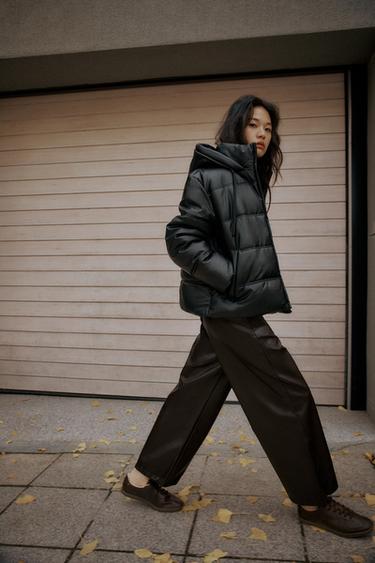 FAUX LEATHER TROUSERS - Dark brown by Zara