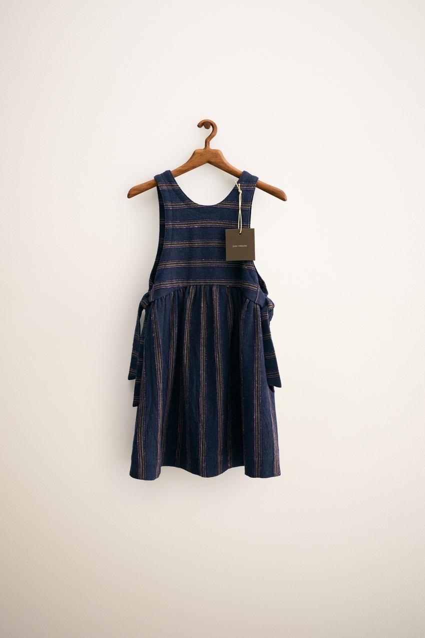 Zara - Zara Timeless - Striped Bow Pinafore - Anthracite Grey - 6 Years (45,2 Inches) - Kids