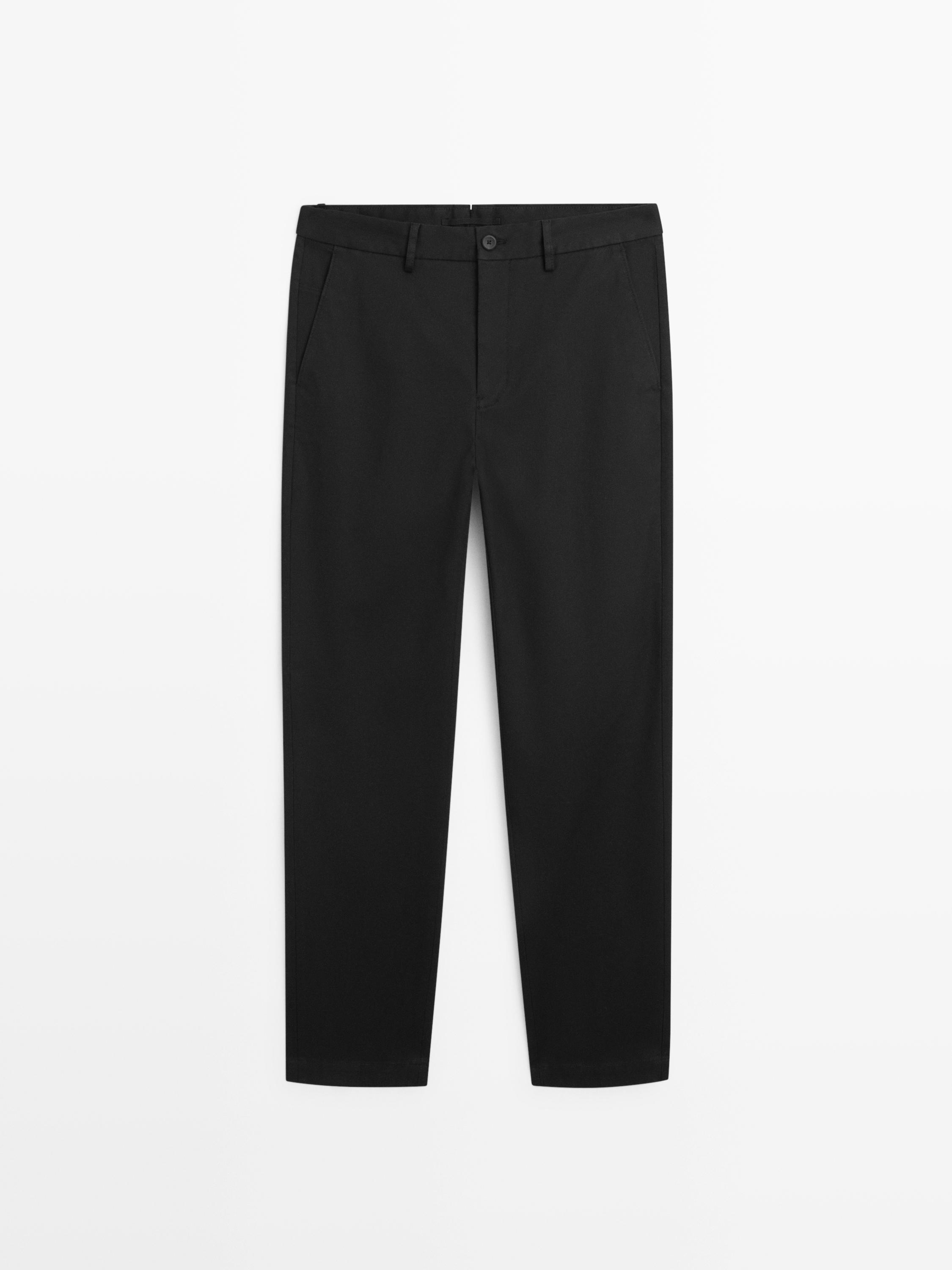 Cotton blend tapered fit trousers