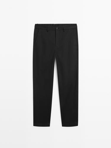 Pantalon tapered fit en coton - Bleu marine de Zara