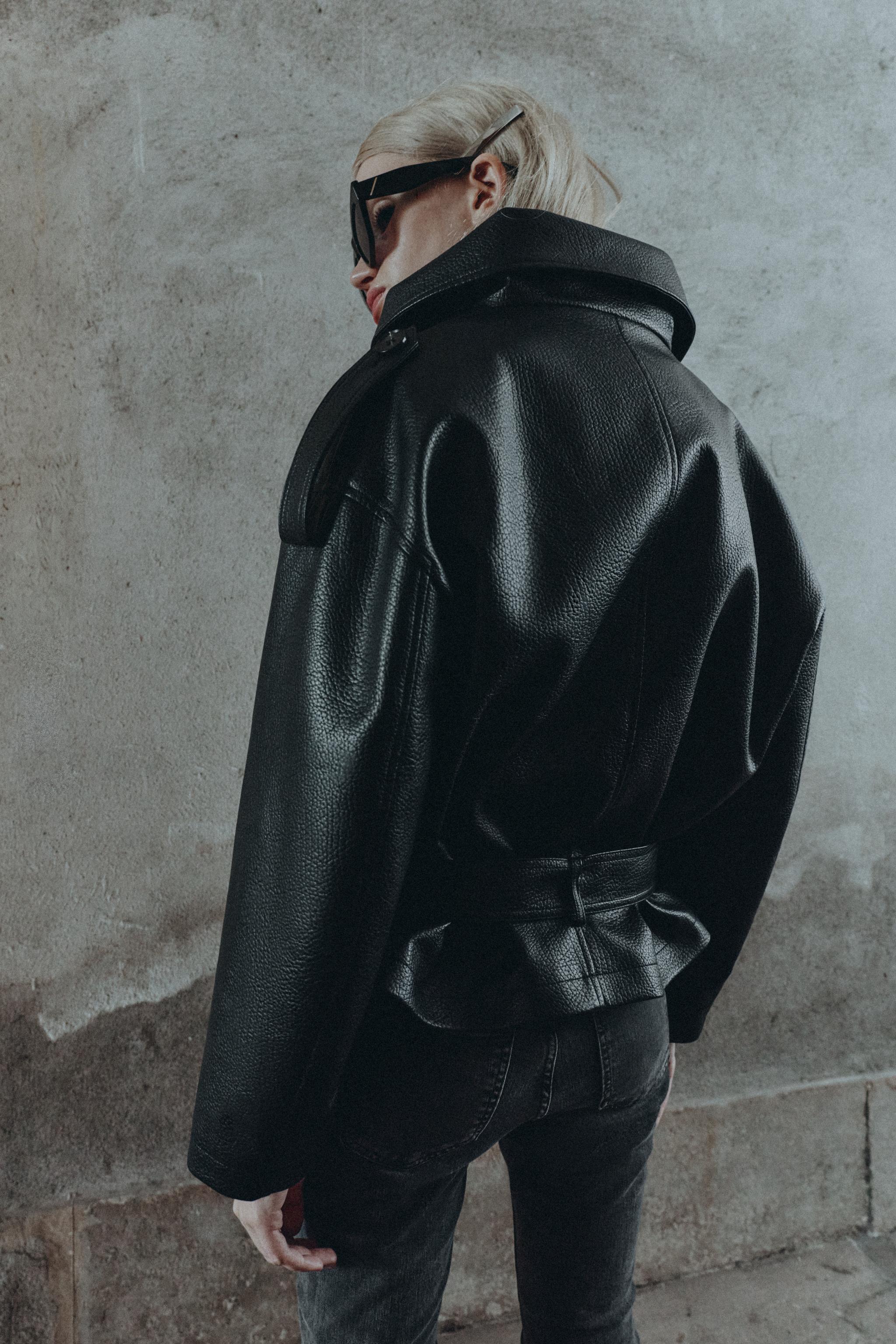 FAUX LEATHER BELTED JACKET