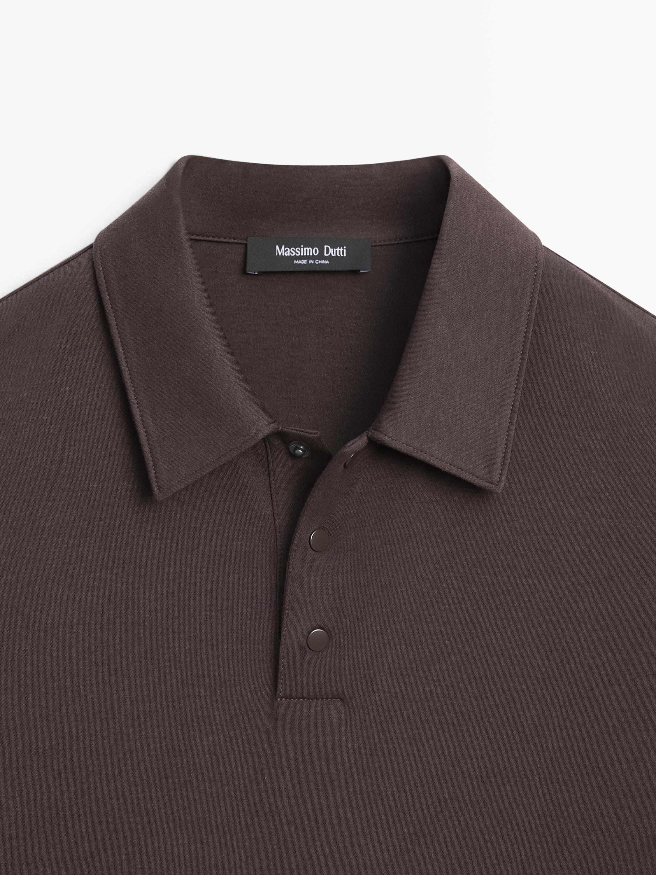 Short sleeve cotton blend knit polo shirt