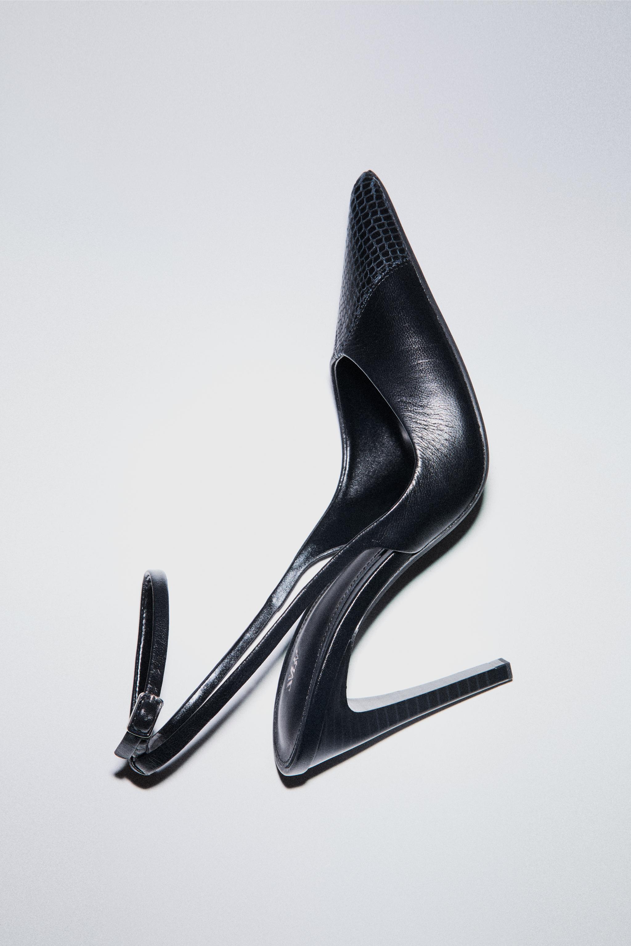 ZARA レザーハイヒールパンプス　BLACK 24.5センチ 美品】ZARA ブラックレザー パンプス 38 (24.5cm)ヒール5cm