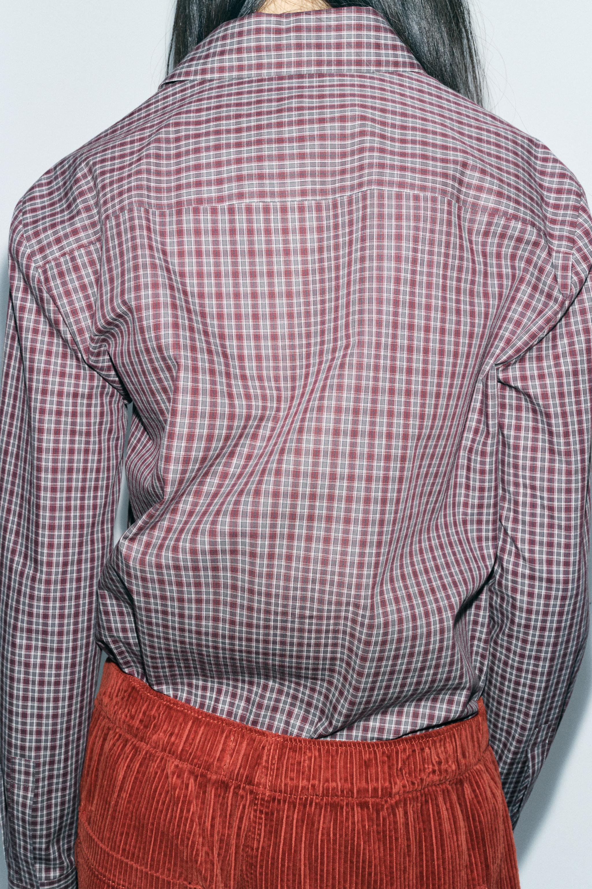 CHECKERED SHIRT ZW COLLECTION - Burgundy | ZARA United States