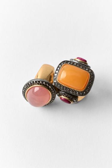 2ER-PACK RINGE MIT GLITZERNDEN SCHMUCKSTEINEN - Goldfarben von Zara