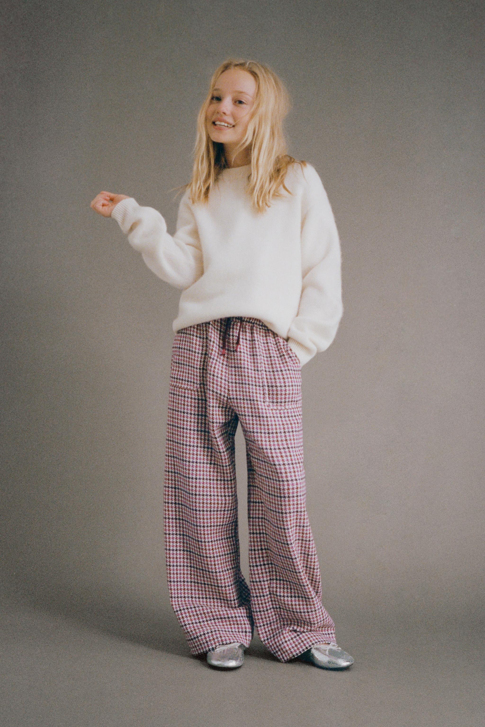 TEXTURED HOUNDSTOOTH WIDE LEG PANTS