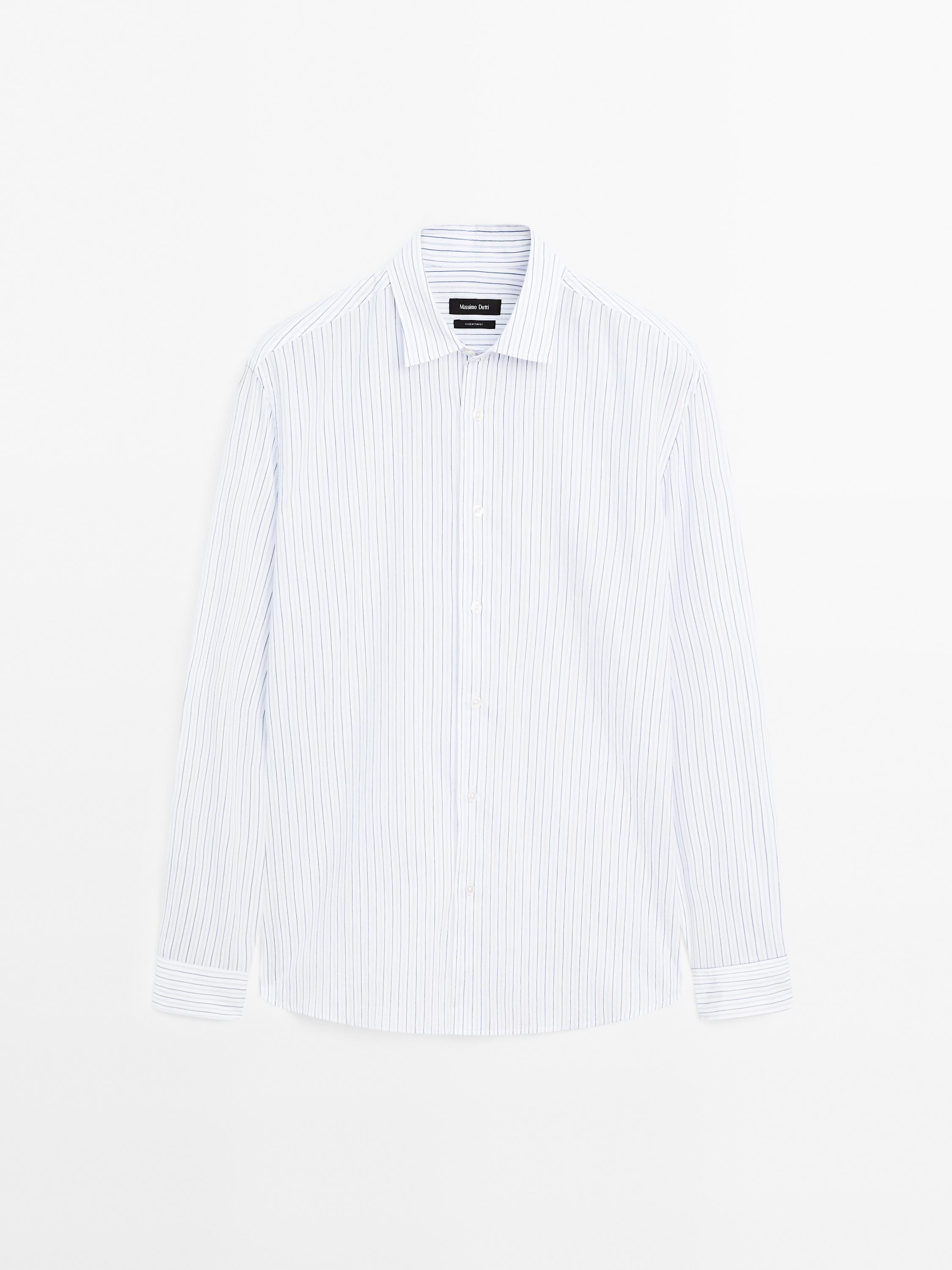 Cotton blend double-stripe shirt - White | ZARA United States