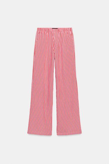 Zara STRIPED FLOWY PANTS - Red