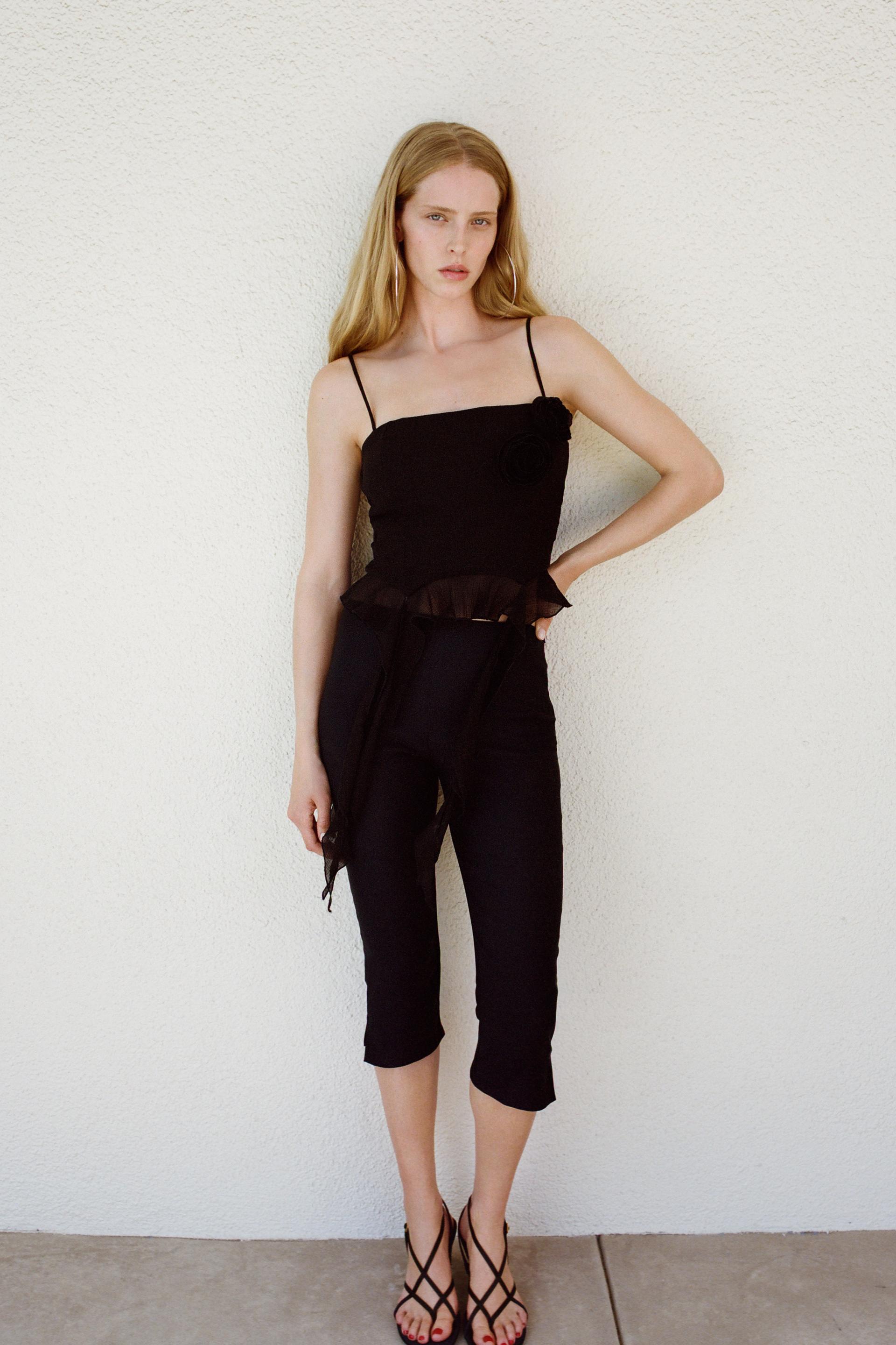 TEXTURED FLORAL COTTON GAUZE TOP - Black | ZARA United States