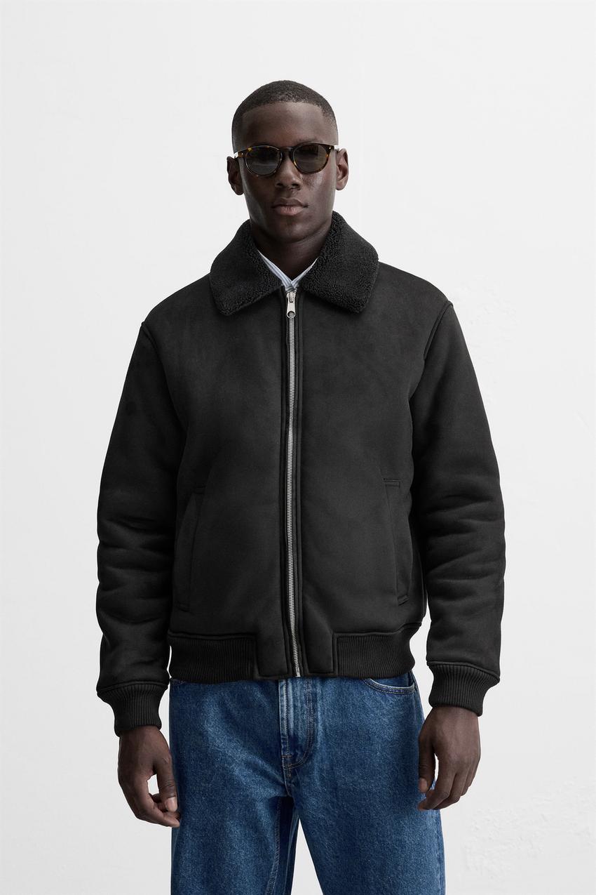 フェイクスエード コントラスト ジャケット - ブラック | ZARA 