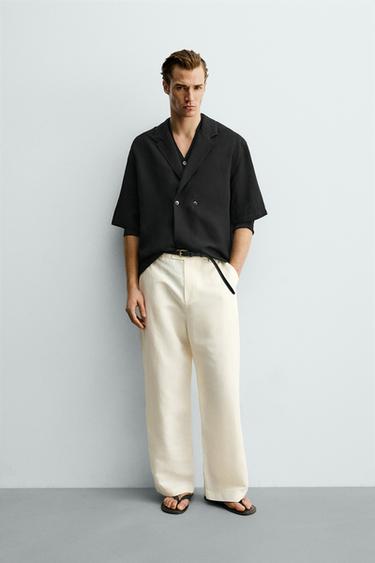 VISCOSE/LINEN KIMONO SHIRT - Black by Zara