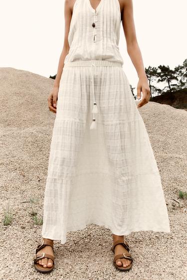 Zara RUSTIC TIERED SKIRT - White
