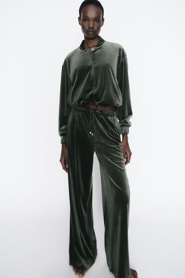 Zara PLIŠ JAKNA I PANTALONE - DVODELNI KOMPLET – Zelena