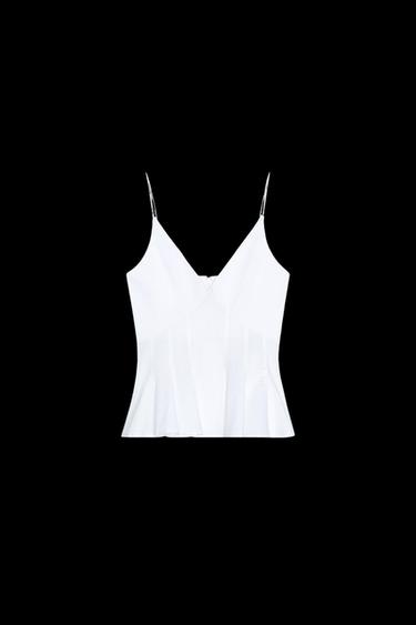 CONTRAST POPLIN PEPLUM TOP - White by Zara - Image 0
