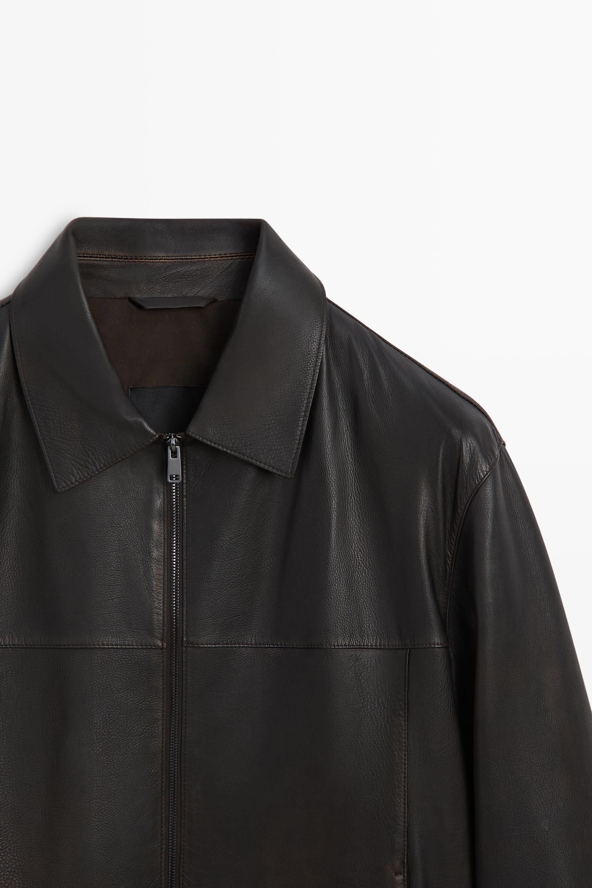 Blouson à col en cuir nappa