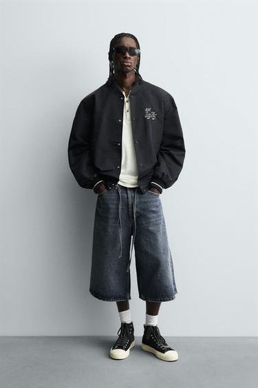 CONTRAST EMBROIDERED BOMBER JACKET - Blue by Zara