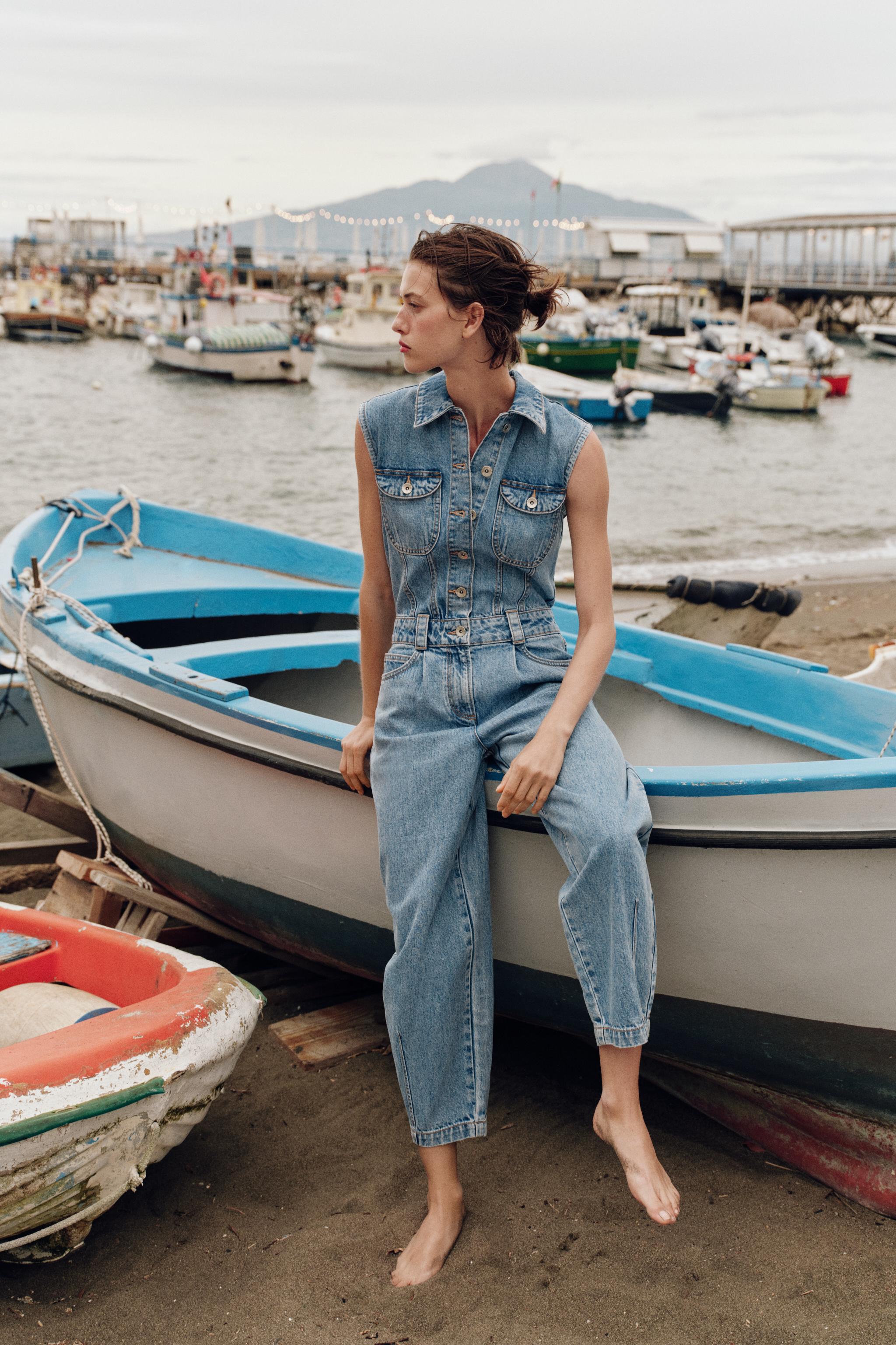 Z1975 BALLOON LEG DENIM JUMPSUIT - Mid-blue | ZARA United States