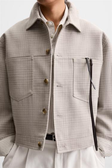 CHECKED CROPPED JACKET - Beige by Zara - Image 4