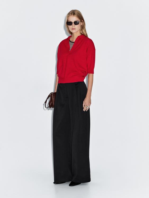 Darted wide-leg trousers