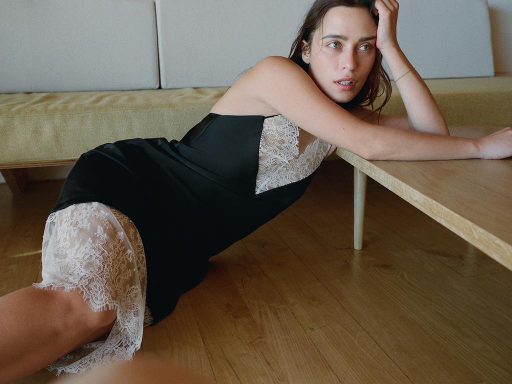 CONTRAST LACE SATIN DRESS