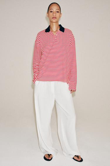 CAMISETA POLO RAYAS - Crudo / Rojo de Zara