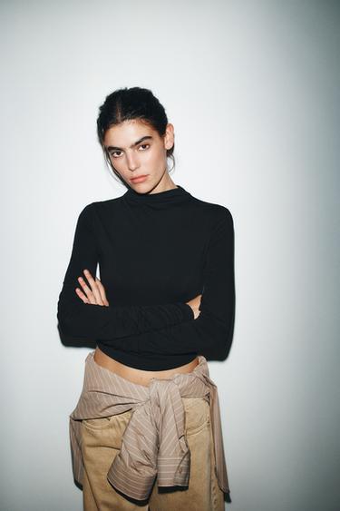 COTTON MODAL RUCHED T-SHIRT - Black by Zara