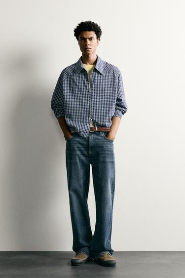 SURCHEMISE À CARREAUX RELIÉS - Bleu de Zara