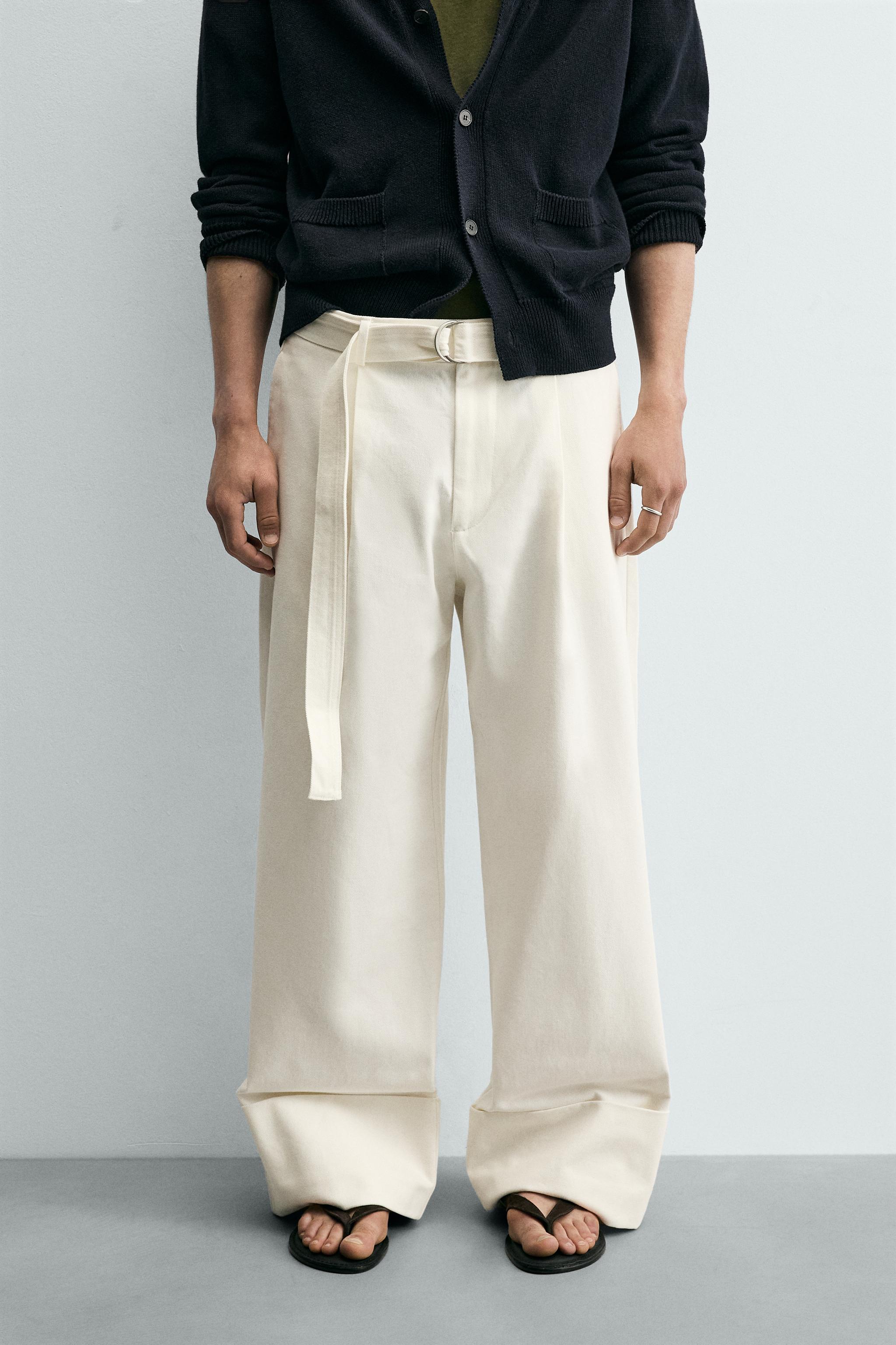 RELAXED FIT BELTED PANTS