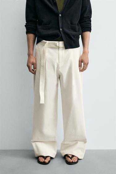 PANTALÓN RELAXED FIT CINTURÓN - Blanco de Zara