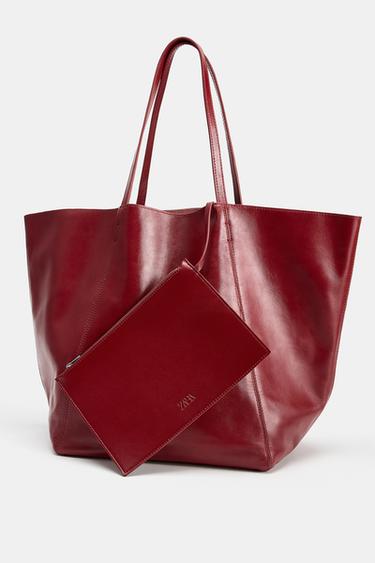 LEATHER TOTE BAG - Red by Zara