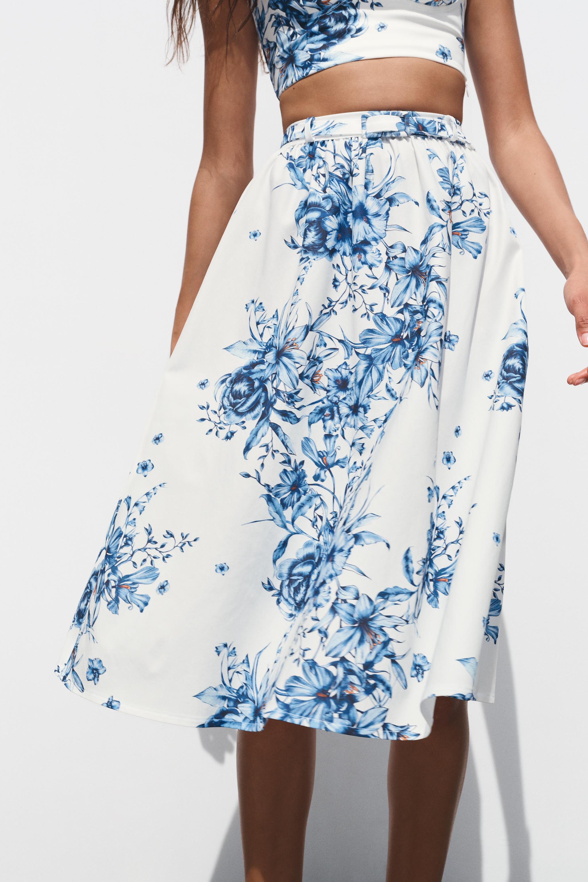 【ZARA】プリント柄ロングスカート 5039/130/112 プリント柄ロングスカート - ブルー | ZARA Japan / 日本