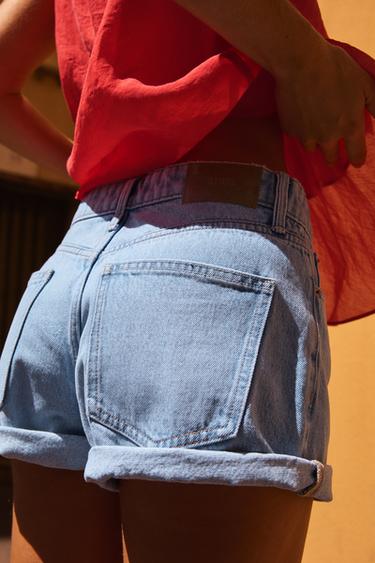 Z1975 MID-WAIST MOM FIT SHORTS - Light blue by Zara