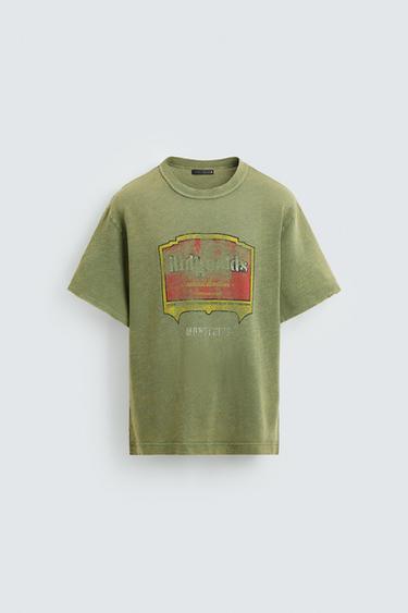 ВАРЕНА ТРИКОТАЖНА ФУТБОЛКА З ПРИНТОМ - Зелений Zara