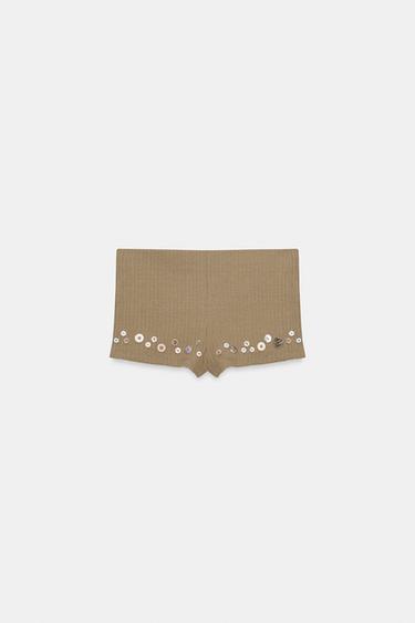 RIBBED BUTTON SHORTS - Olive green by Zara