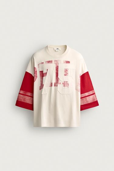 PLAYERA BOXY FIT PARCHES LAVADO EFECTO VINTAGE - Rojo de Zara
