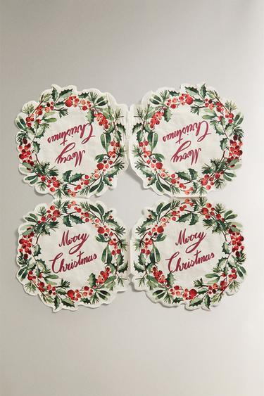 SET OF CHRISTMAS WREATH PAPER NAPKINS (SET OF 20) - Red by Zara - Image 1