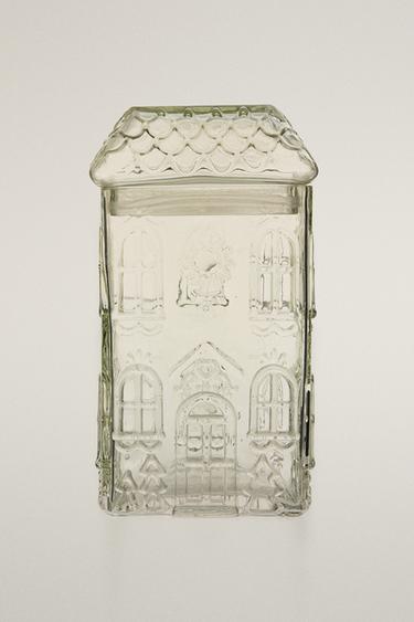 CHRISTMAS HOUSE GLASS COOKIE JAR — Greens 3