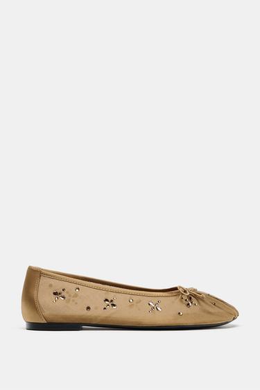SHIMMER MESH BALLERINA FLATS - Ochre by Zara - Image 0