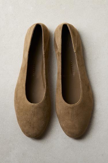 BALLERINES CUIR CROÛTE DE CUIR - Marron de Zara - Image 6