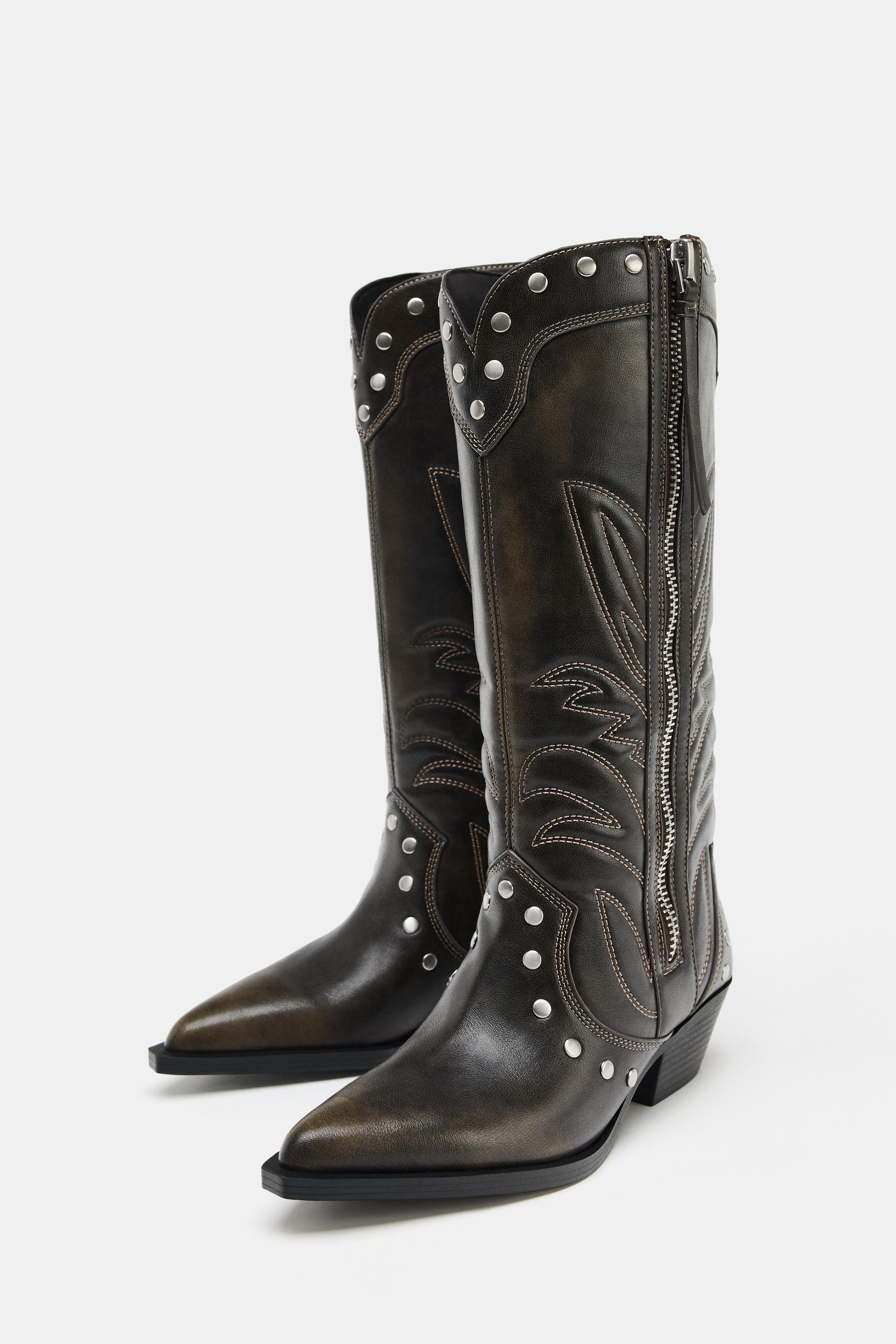 COWBOY STUDDED BOOTS - Brown | ZARA United States