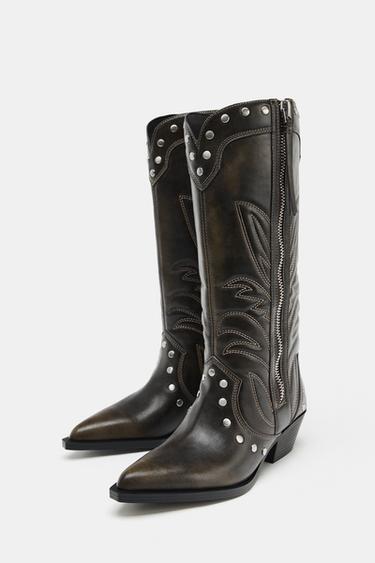 BOTTES COW-BOY À CLOUS - Marron de Zara - Image 2