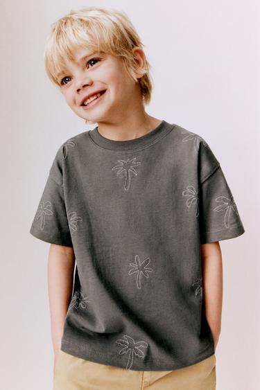 Zara EMBROIDERED T-SHIRT - Anthracite grey