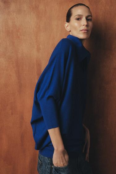 Zara LONG BATWING SLEEVE KNIT JUMPER - Bluish