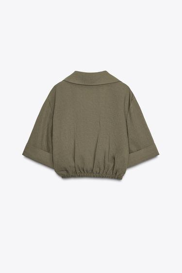 EMBROIDERED SHORT SLEEVE SHIRT - Khaki by Zara - Image 5
