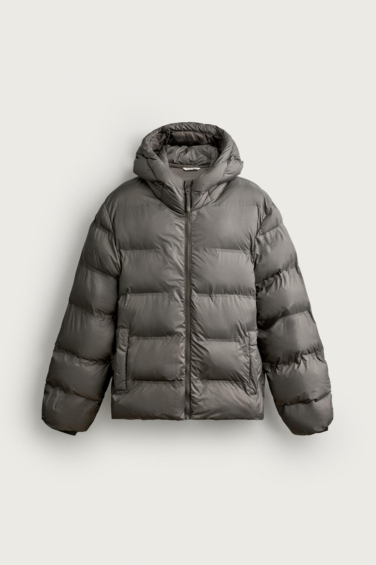 PADDED HOODIE JACKET — Charcoal gray