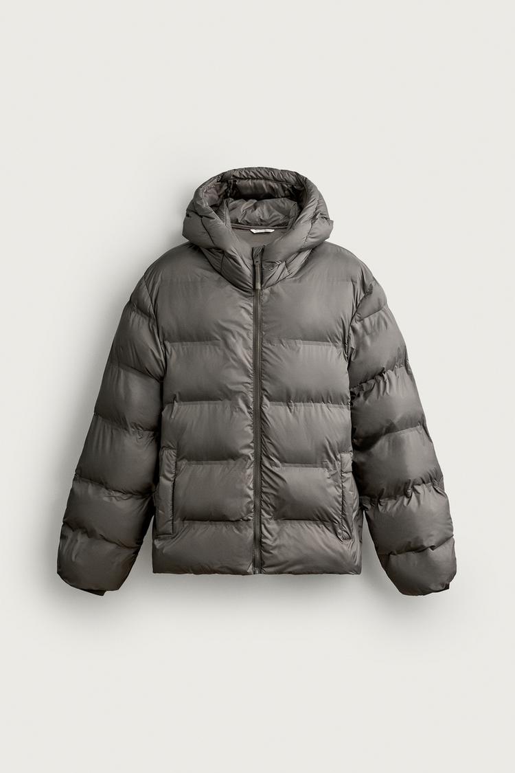 PADDED HOODIE JACKET — Charcoal gray
