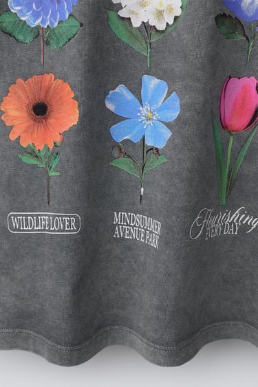 GARMENT DYE FADED-EFFECT FLORAL T-SHIRT - Anthracite grey by Zara - Image 3