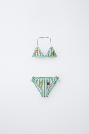 6–14 YEARS CROCHET FRUIT & STRIPE BIKINI - Green by Zara