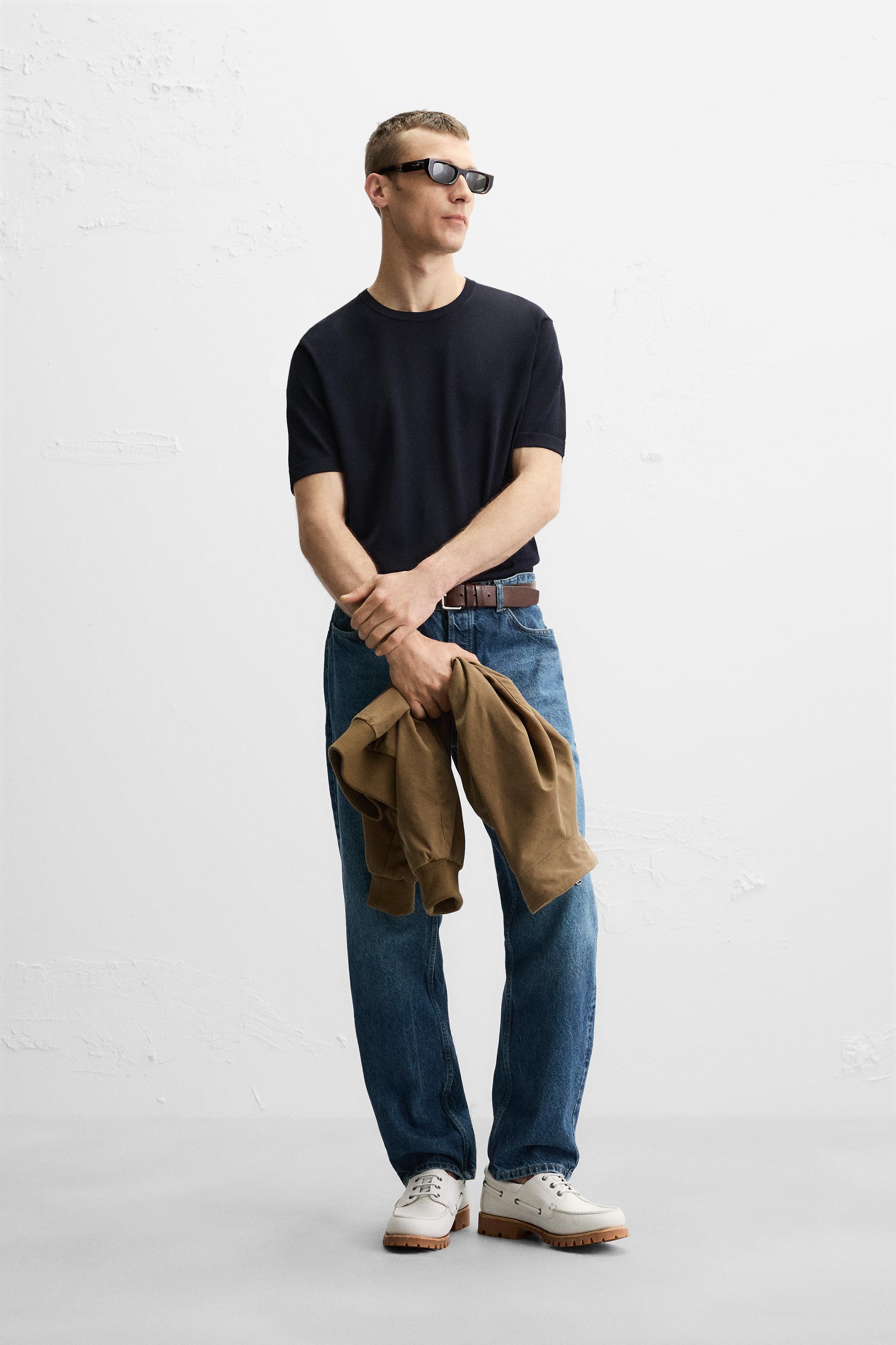 レギュラーフィット ニットTシャツ - ネイビーブルー | ZARA